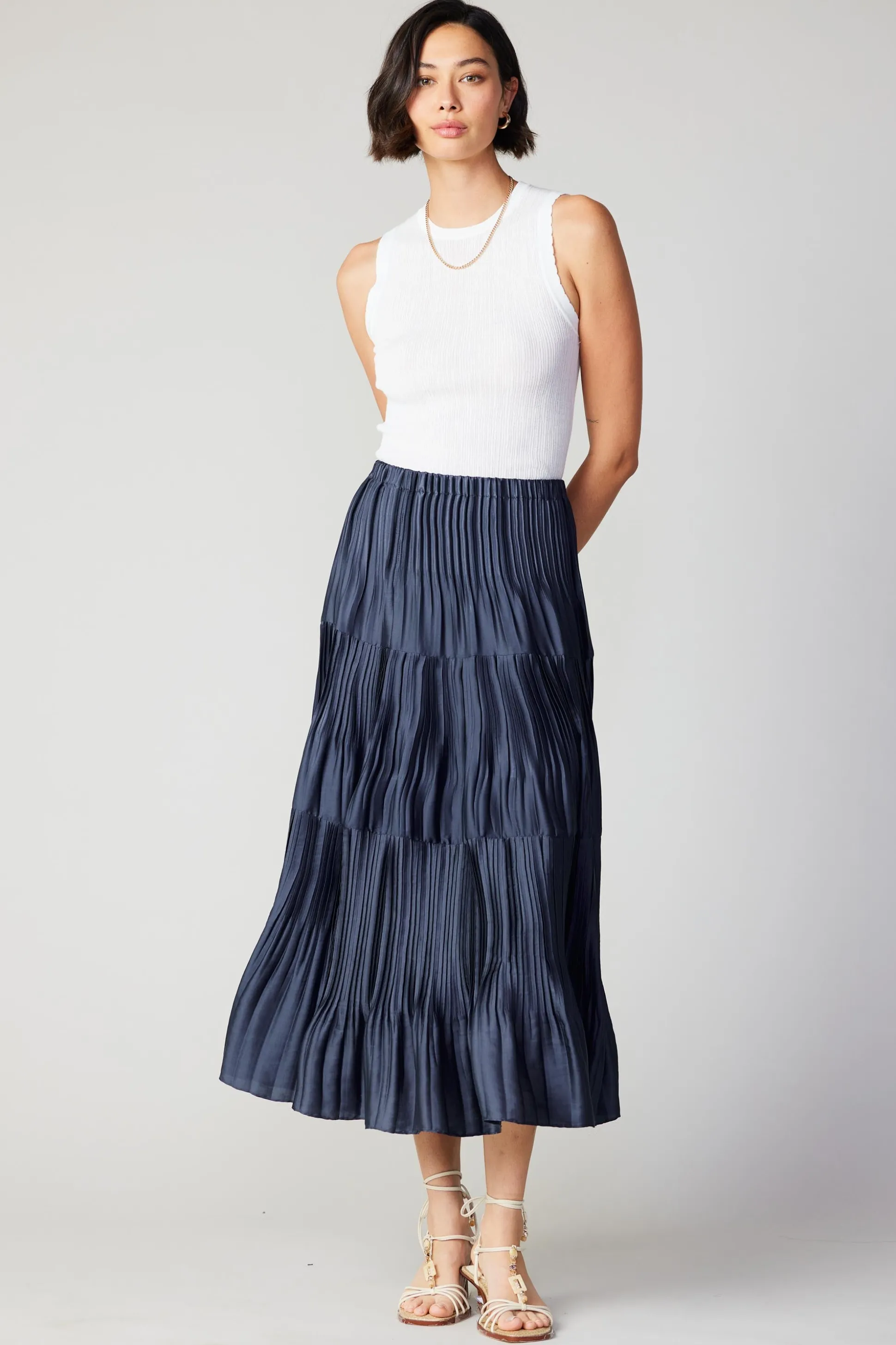 Pleated Tiered Midi Skirt<Current Air Fashion