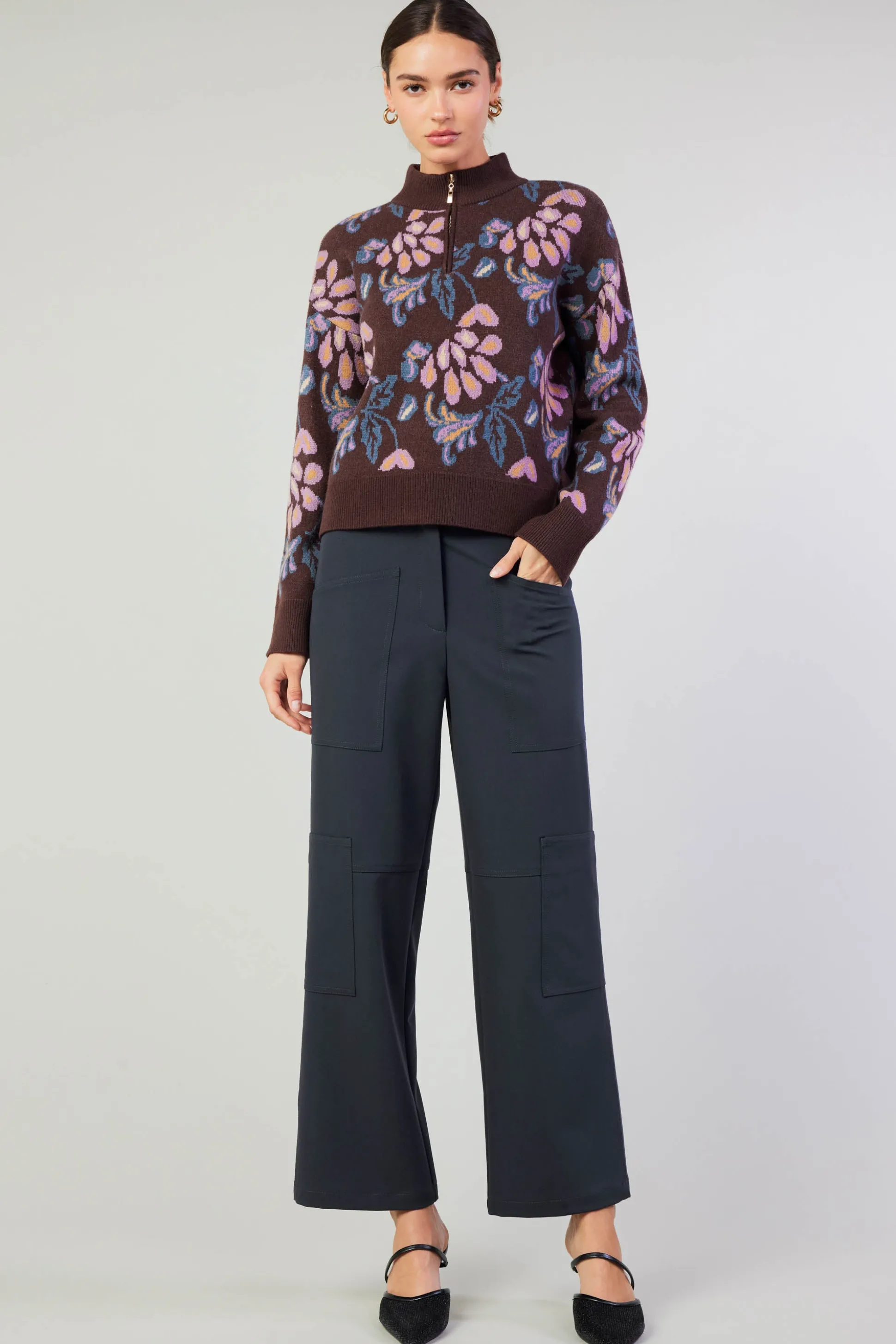 Floral Jacquard Zip Sweater<Current Air Discount