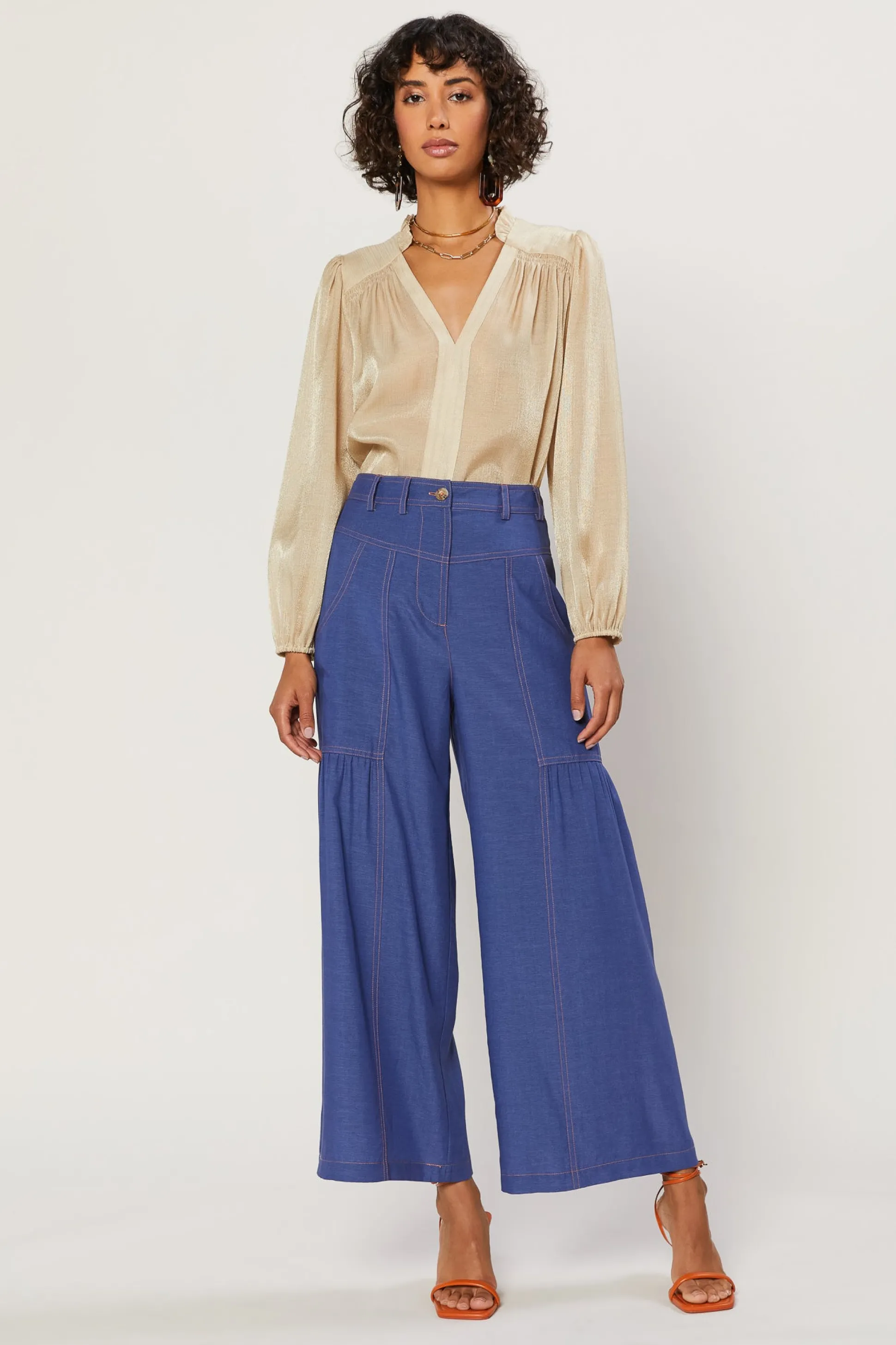 Shirred Wide Leg Pants<Current Air Online