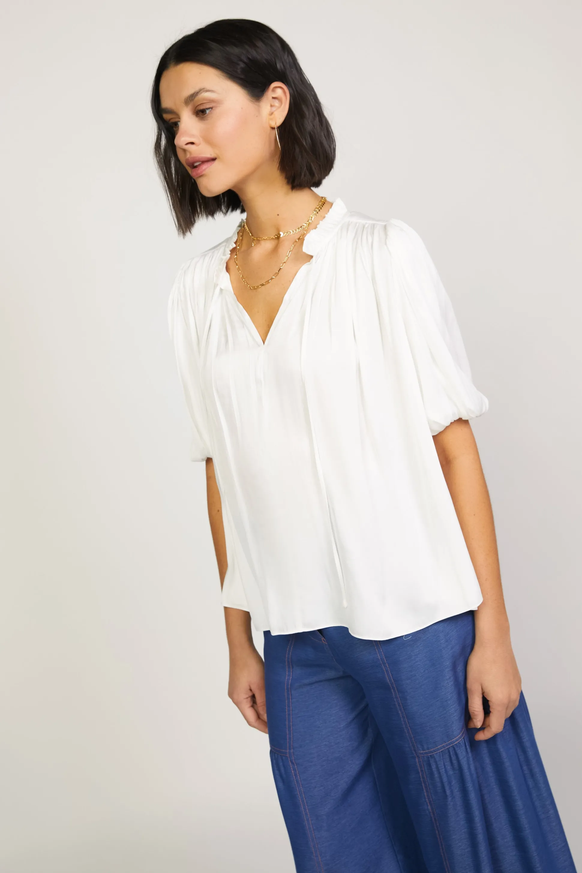 Pleated Puff Sleeve Blouse<Current Air Best