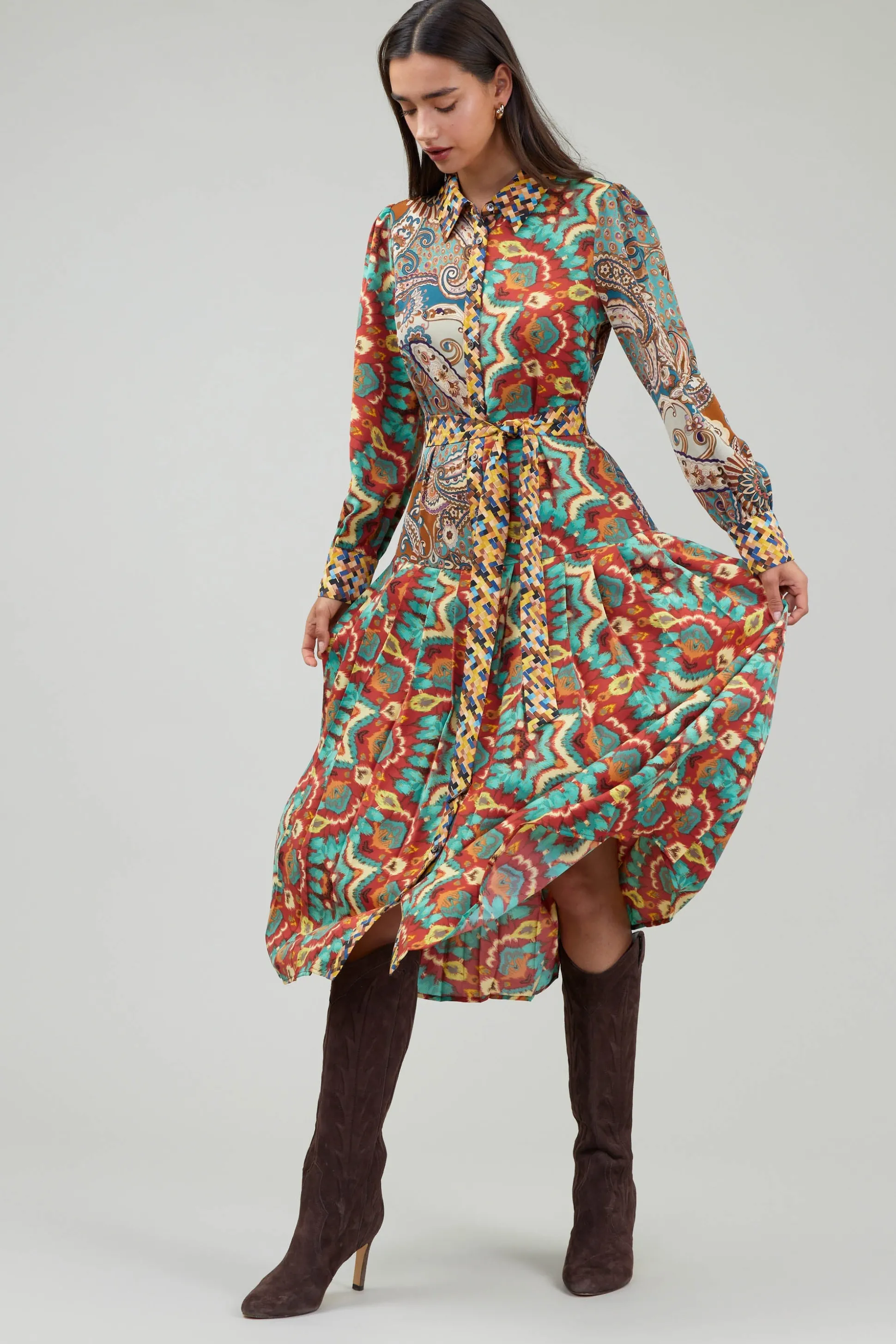 Mixed Print Shirt Dress<Current Air Fashion