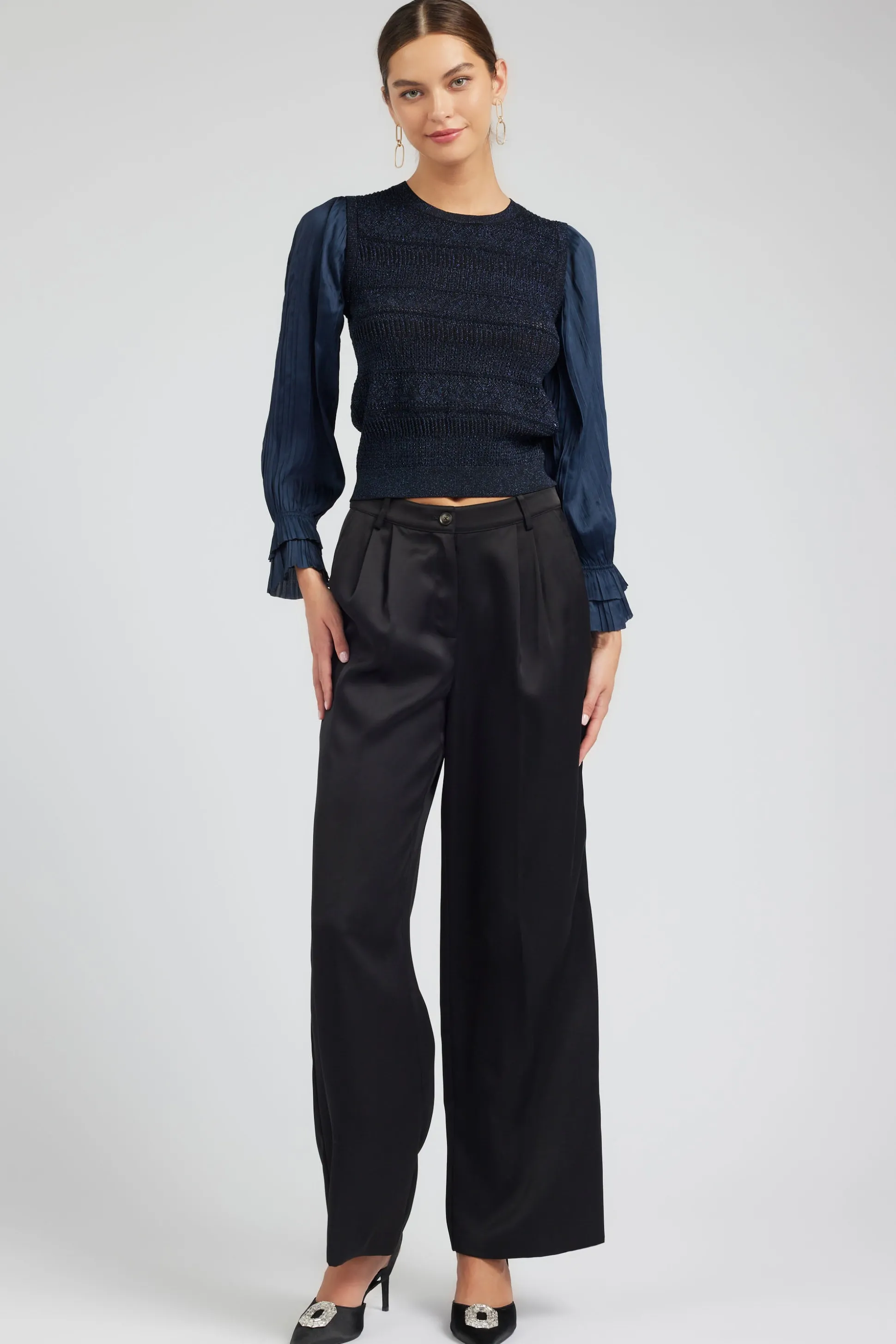 Metallic Contrast Sweater Top<Current Air Online