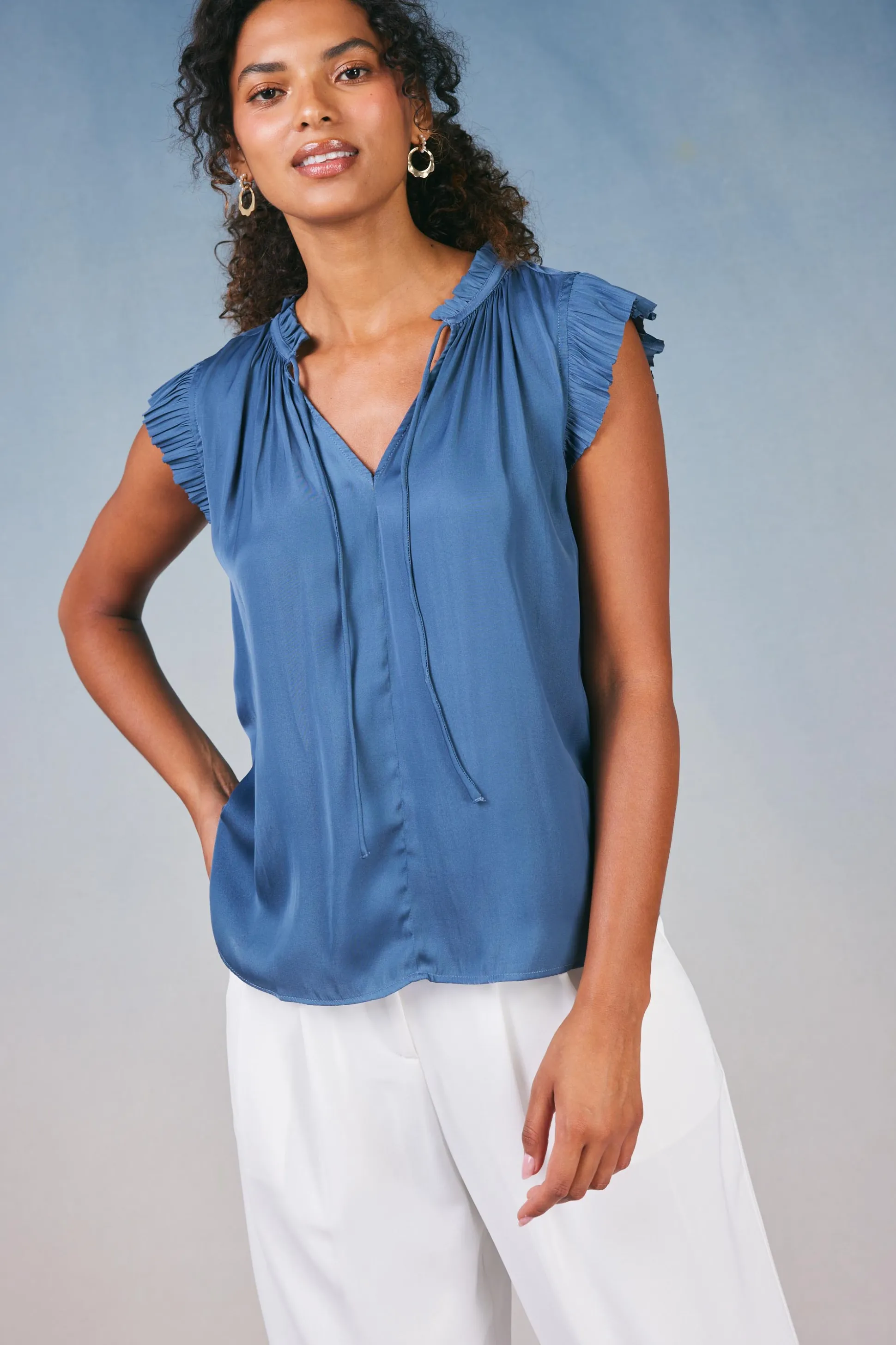 Margot Pleated Sleeve Blouse<Current Air Fashion
