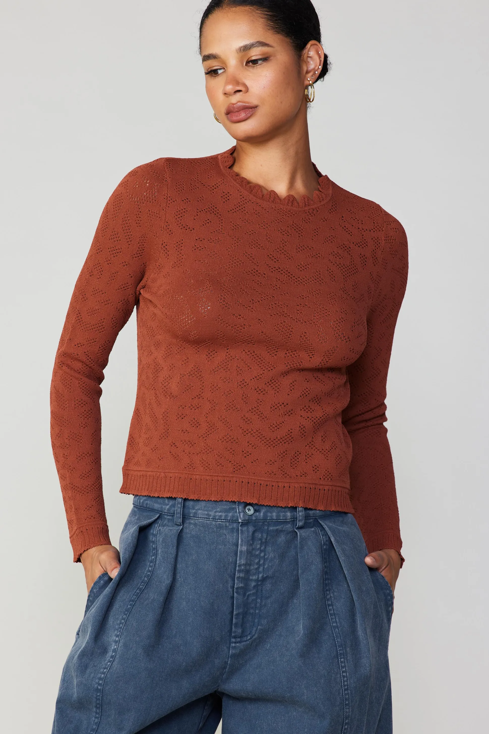 Scalloped Knit Top<Current Air Discount