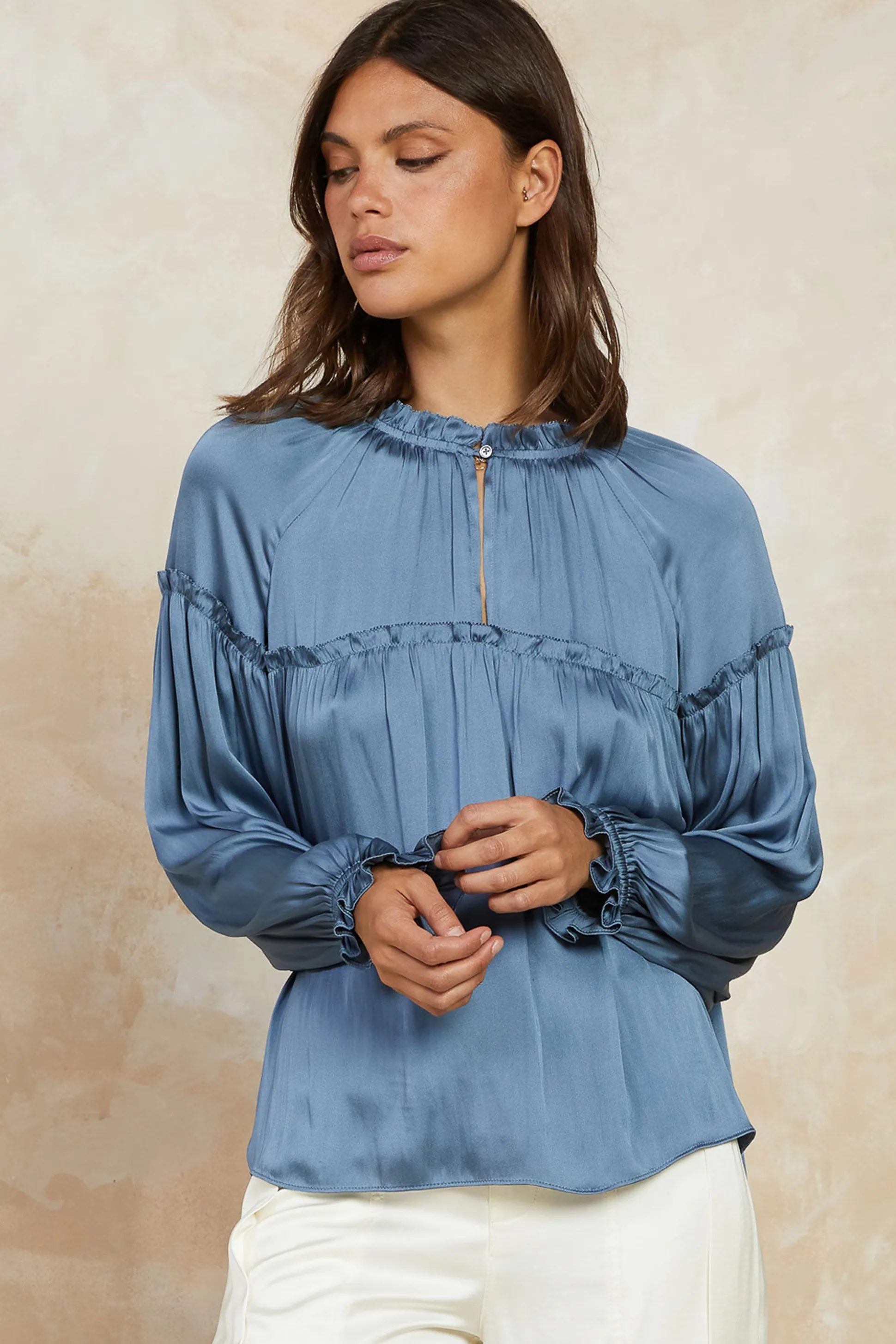 Picot Ruffled Blouse<Current Air Fashion