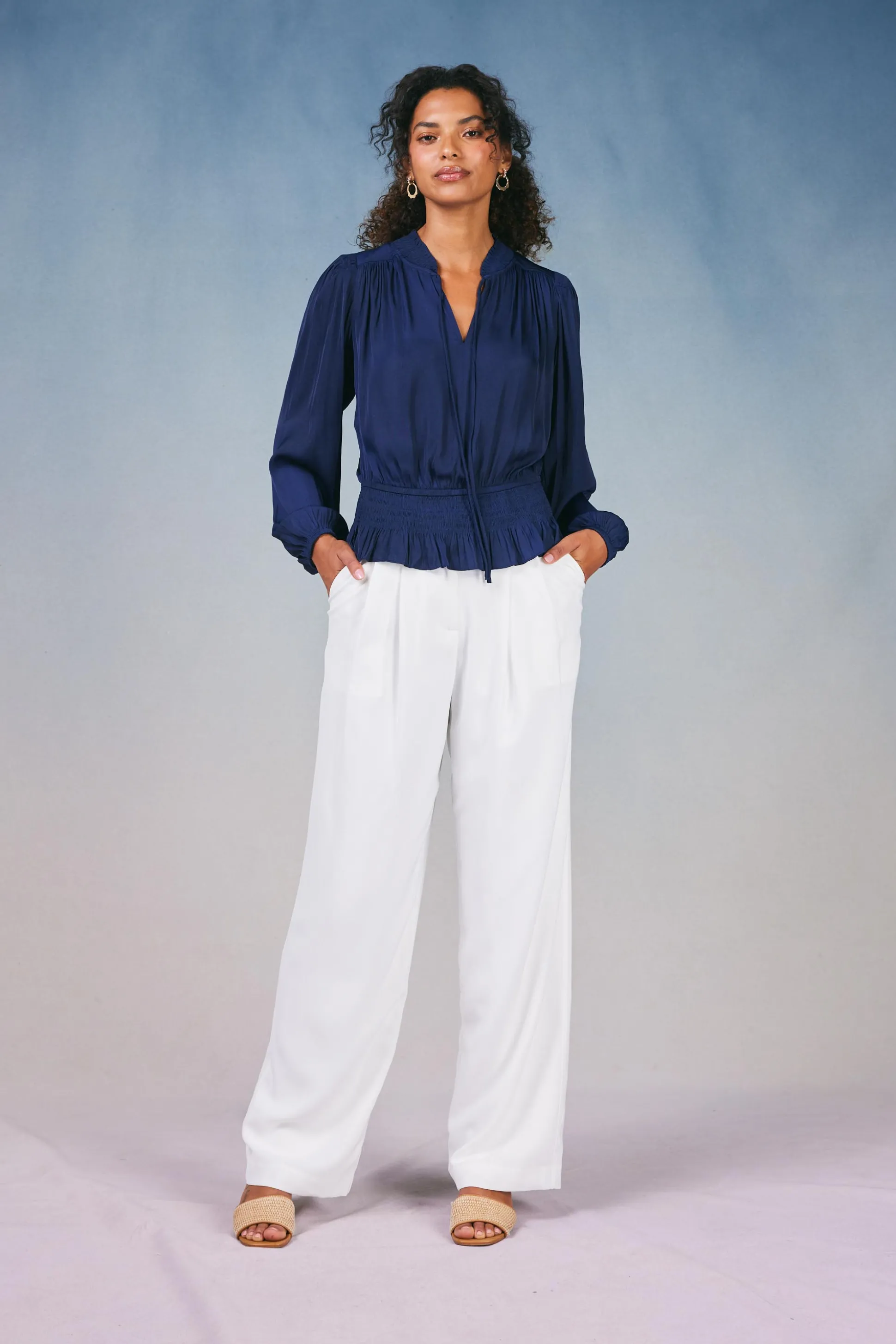 Peplum Collared Blouse<Current Air Best