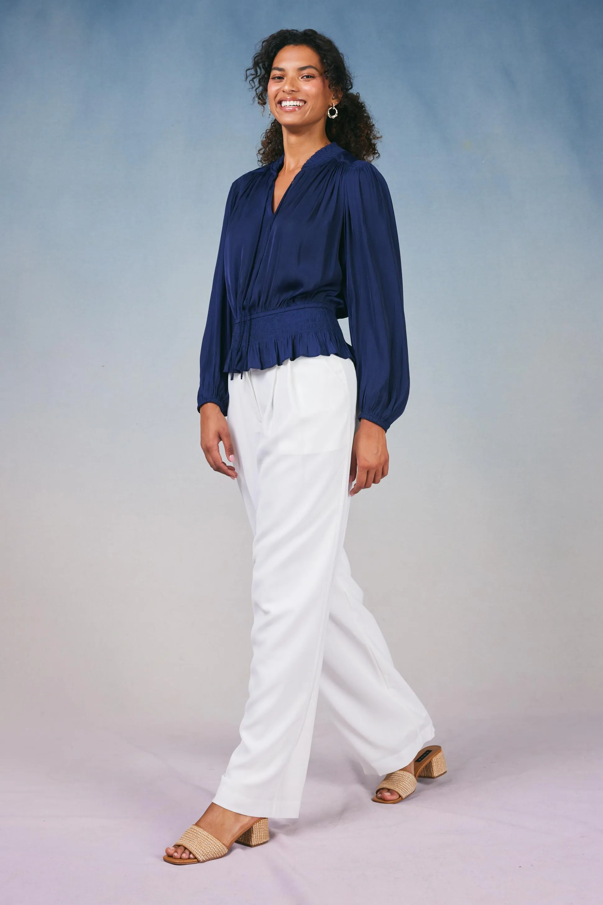 Peplum Collared Blouse<Current Air Best