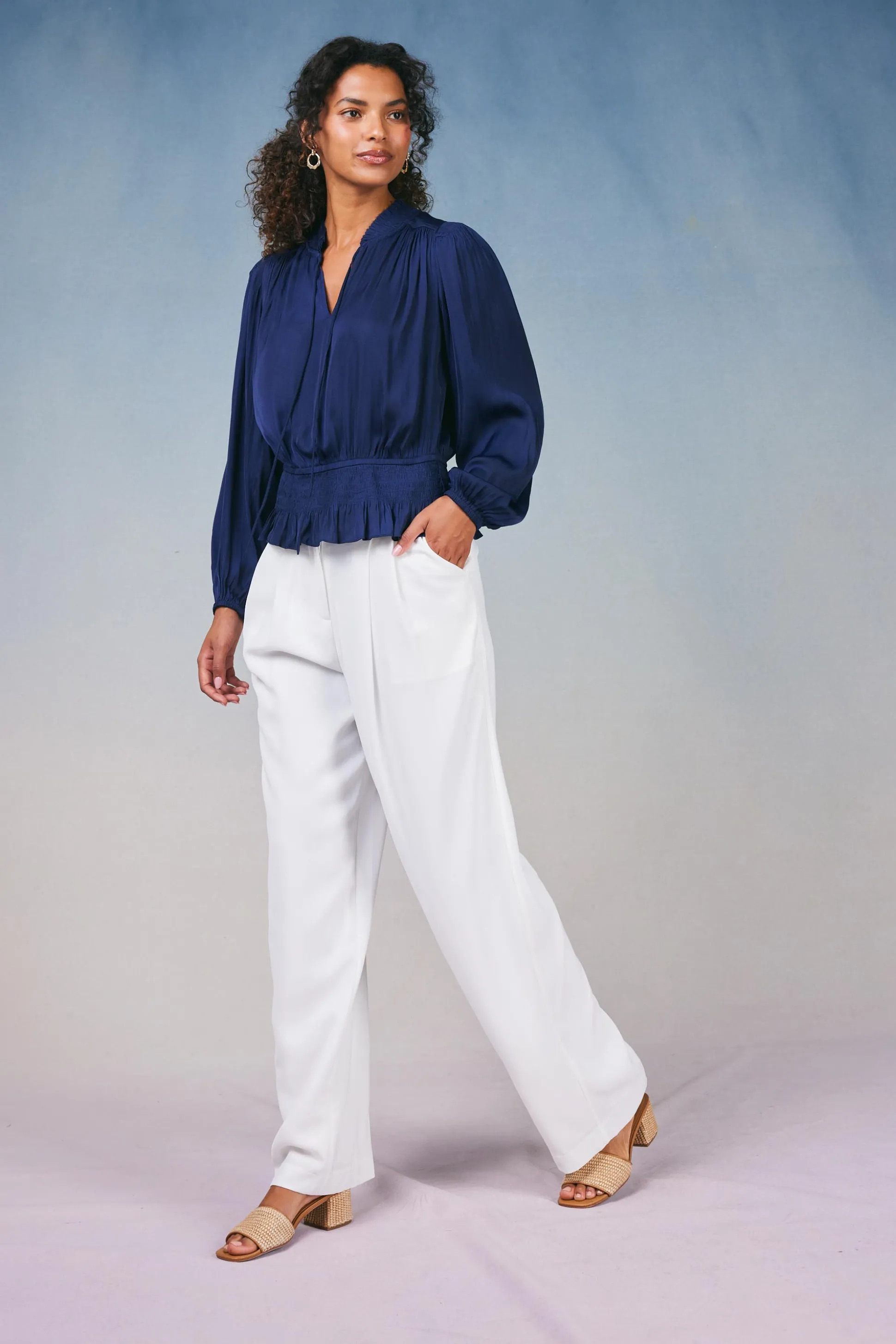 Peplum Collared Blouse<Current Air Best