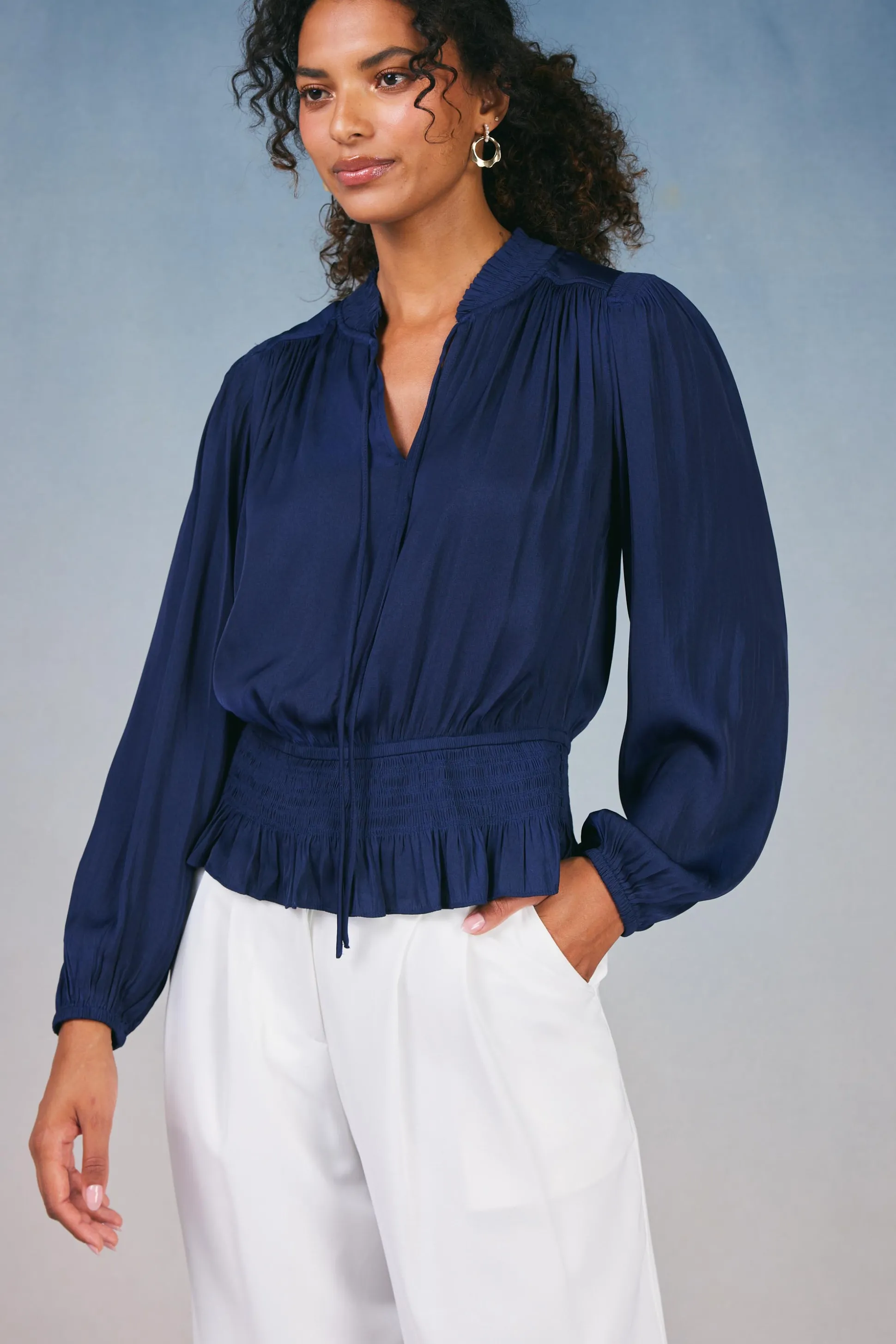 Peplum Collared Blouse<Current Air Best
