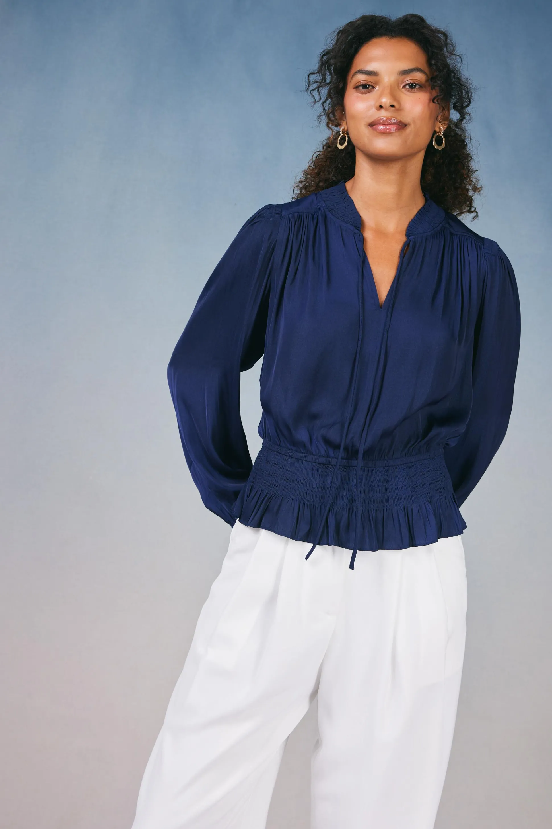 Peplum Collared Blouse<Current Air Best