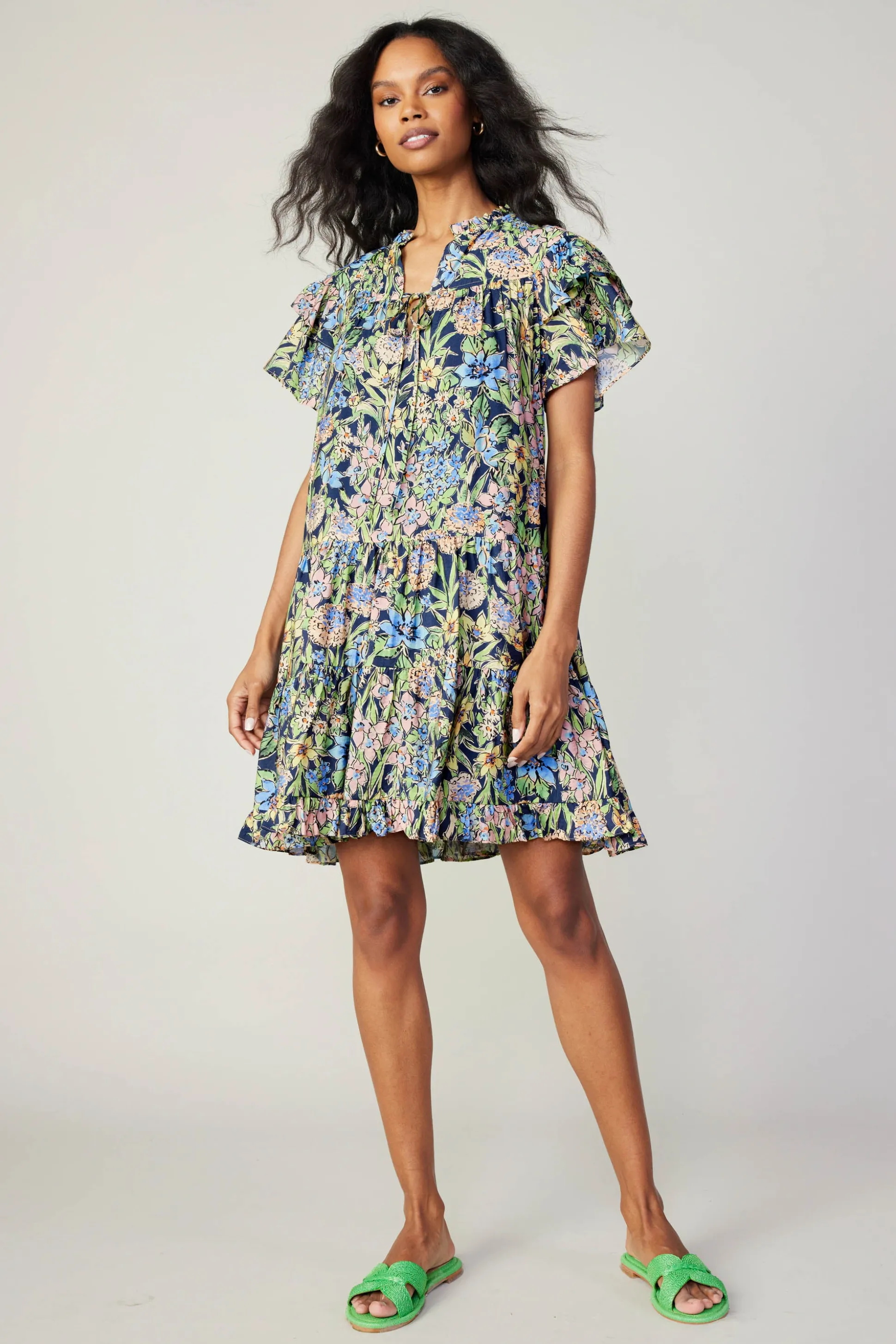 Flutter Sleeve Floral Print Dress<Current Air Fashion