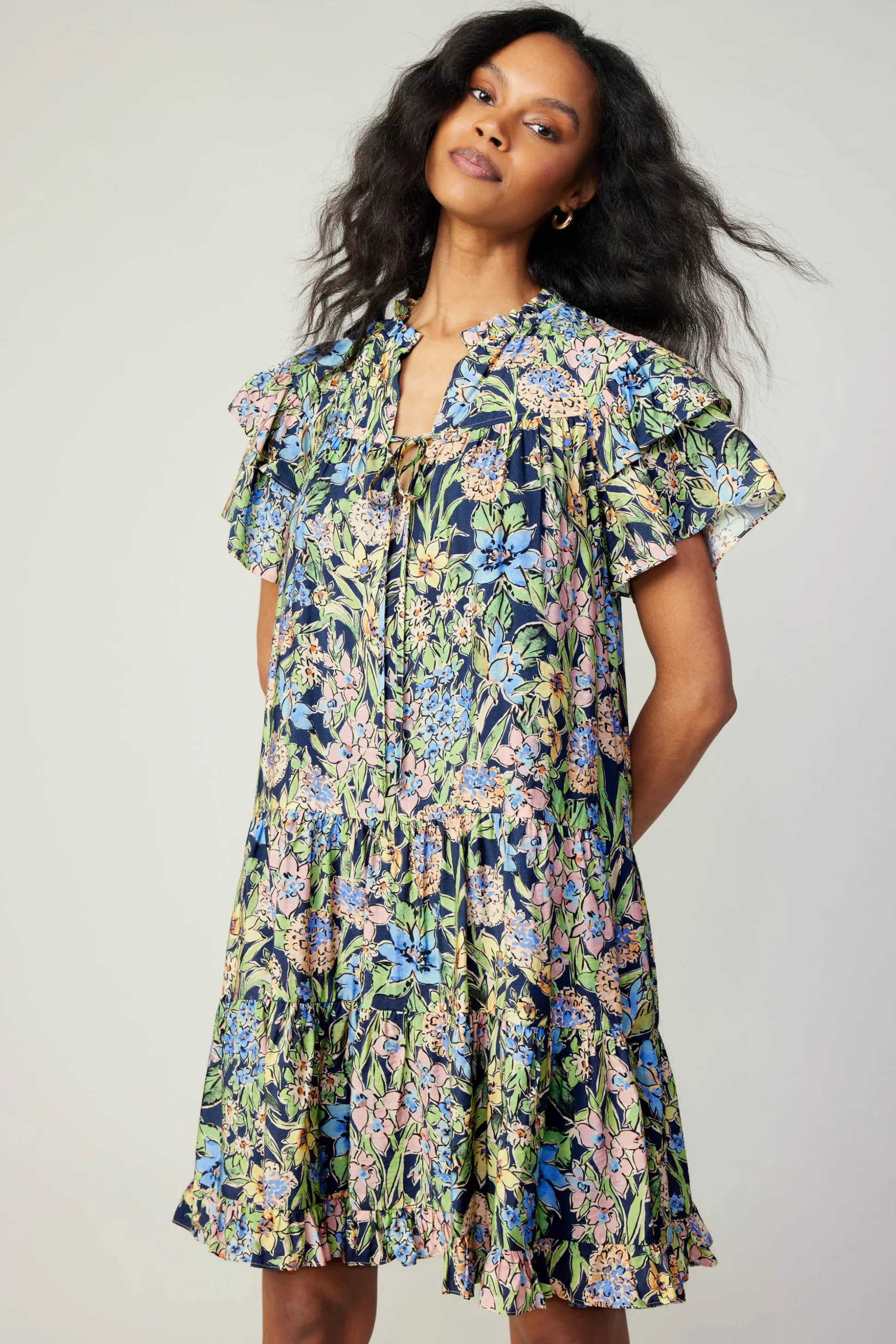 Flutter Sleeve Floral Print Dress<Current Air Fashion