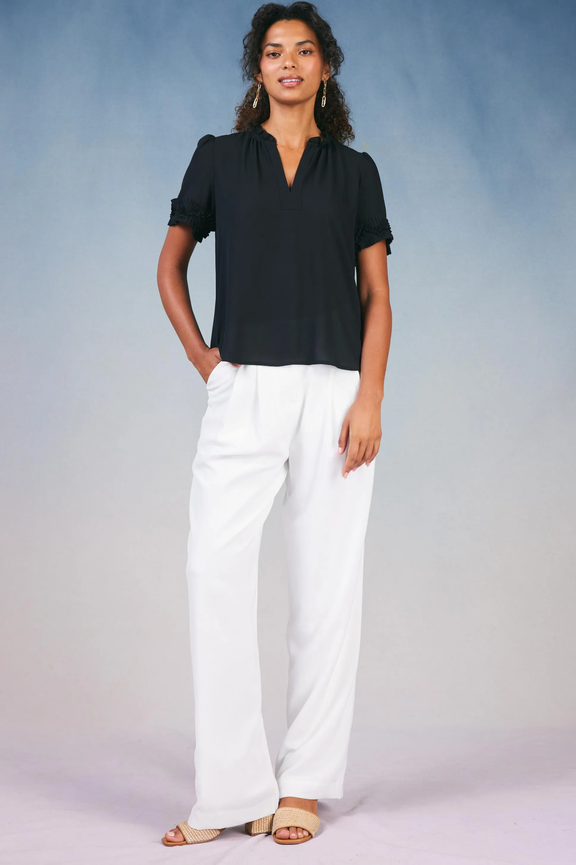 Ruffled Trim Blouse<Current Air Hot