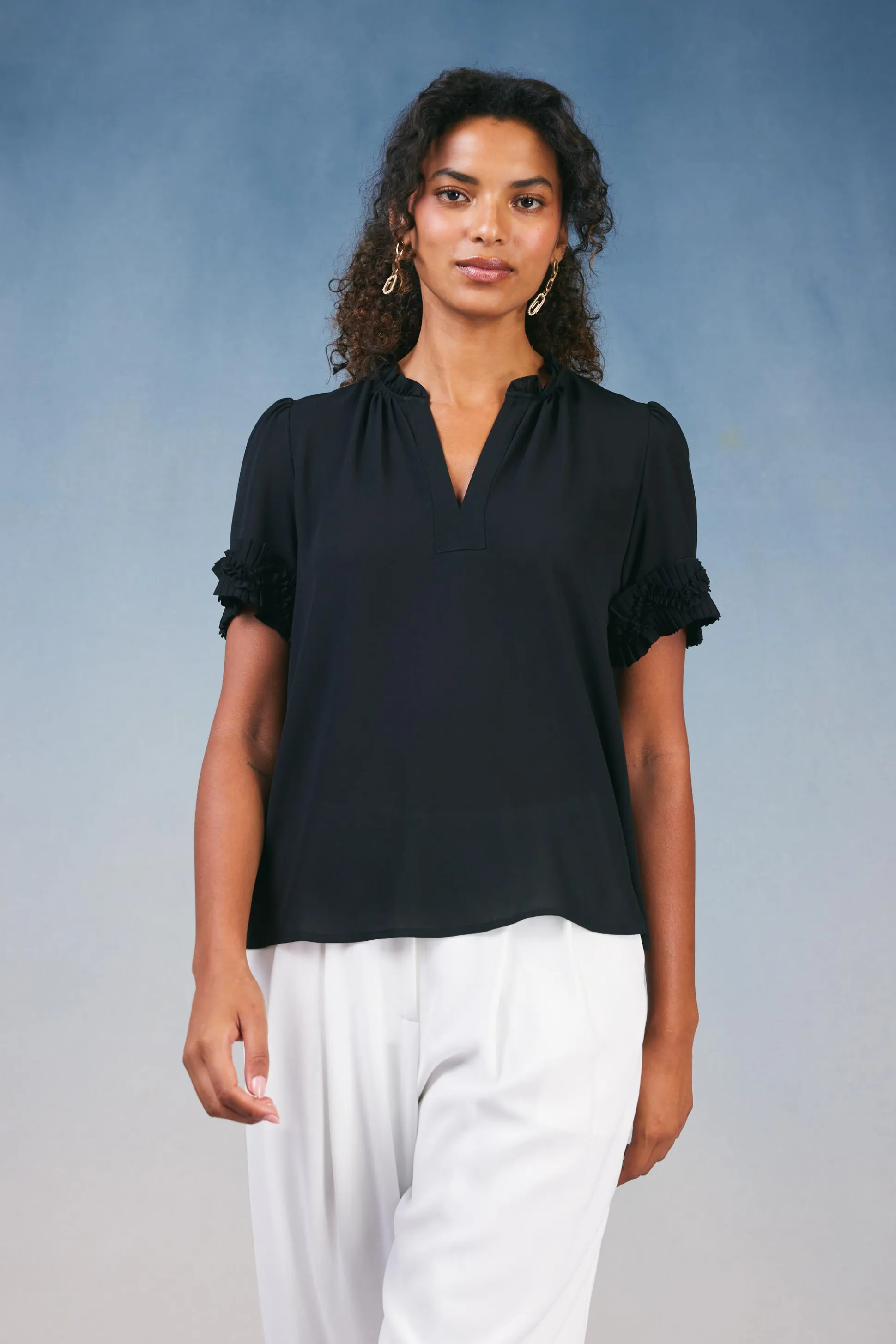 Ruffled Trim Blouse<Current Air Hot