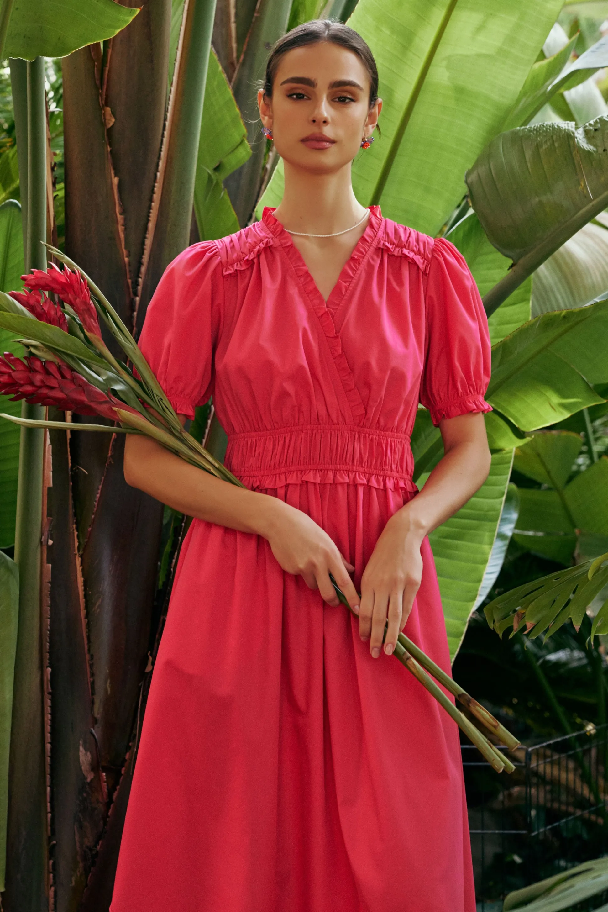 Ruffled Surplice Midi Dress<Current Air Hot