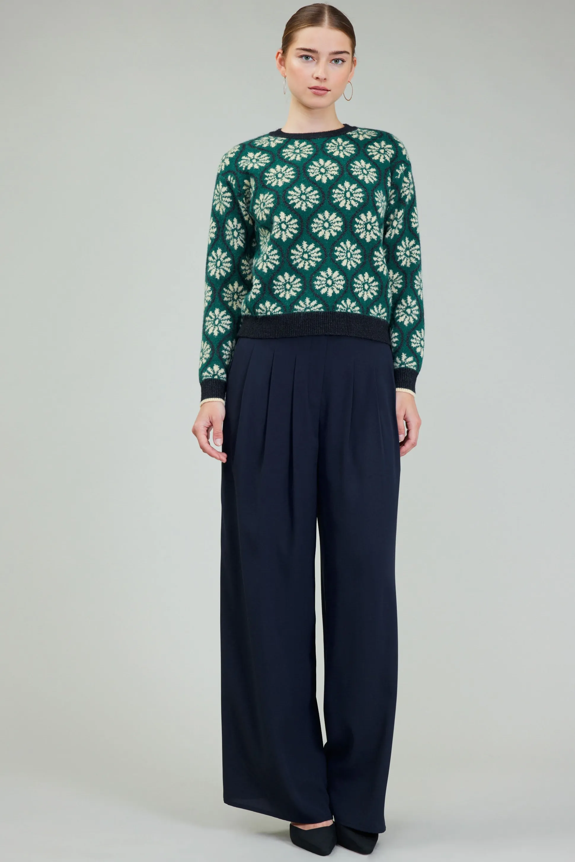 Geo Floral Pullover Sweater<Current Air Online