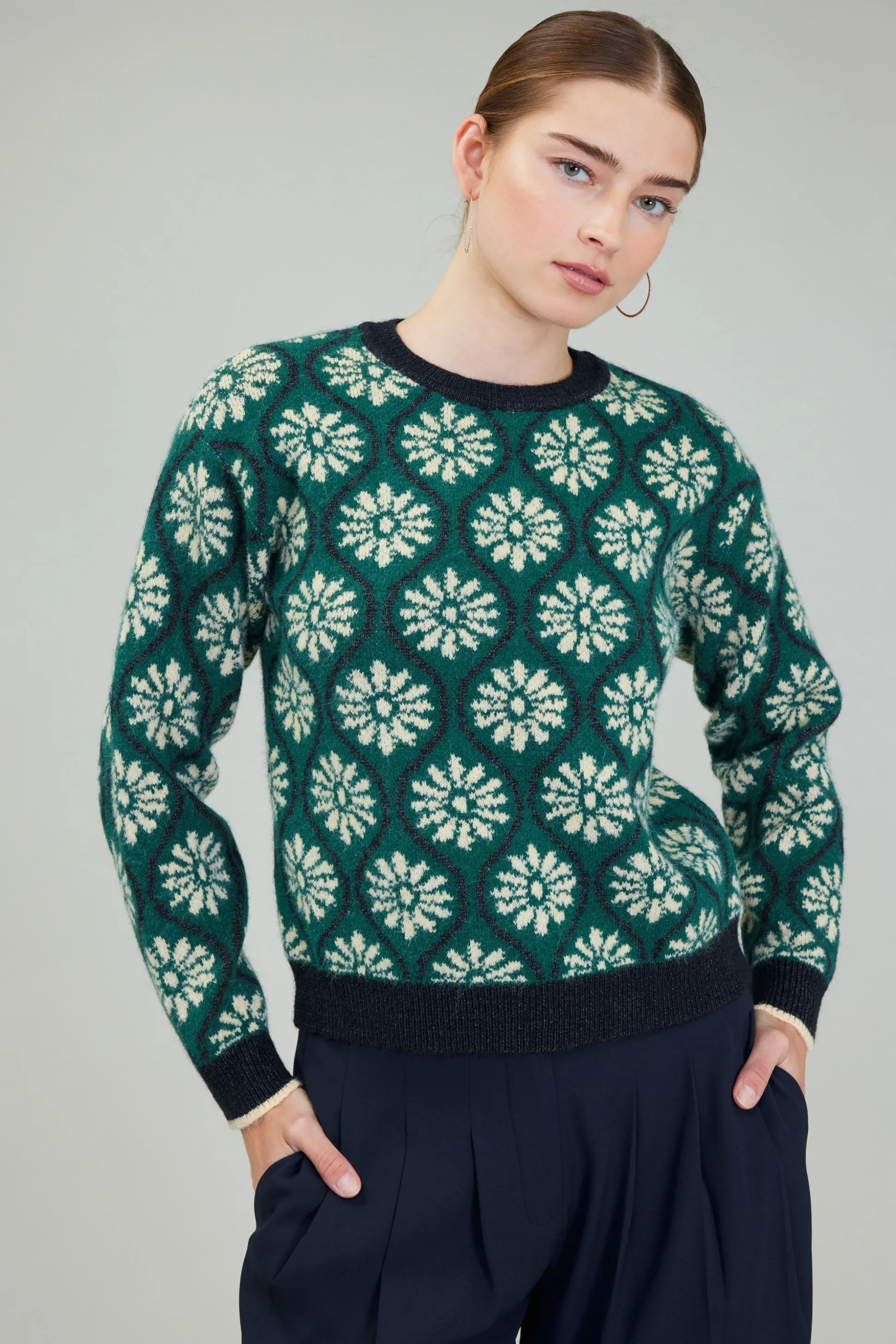 Geo Floral Pullover Sweater<Current Air Online