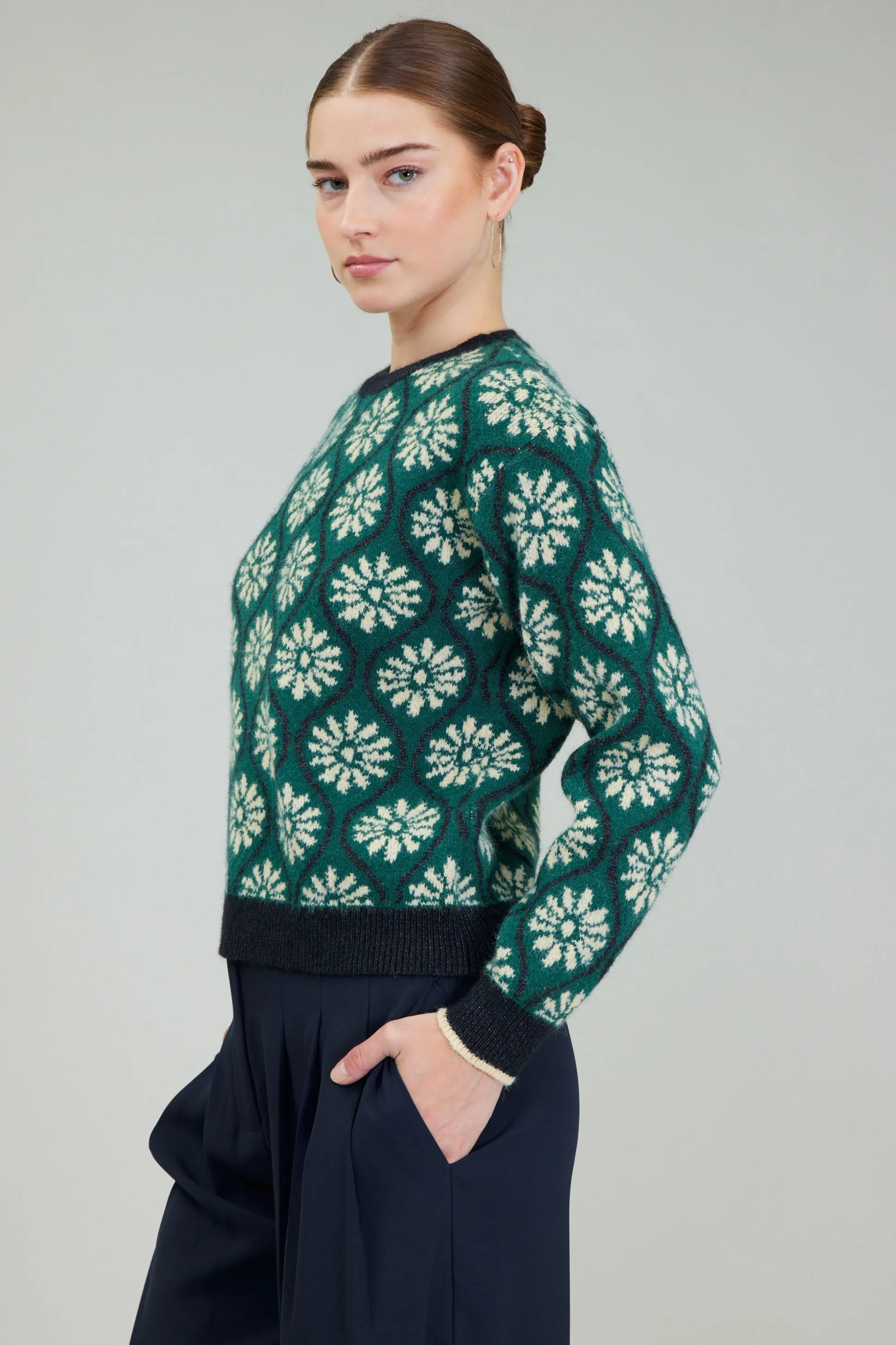 Geo Floral Pullover Sweater<Current Air Online