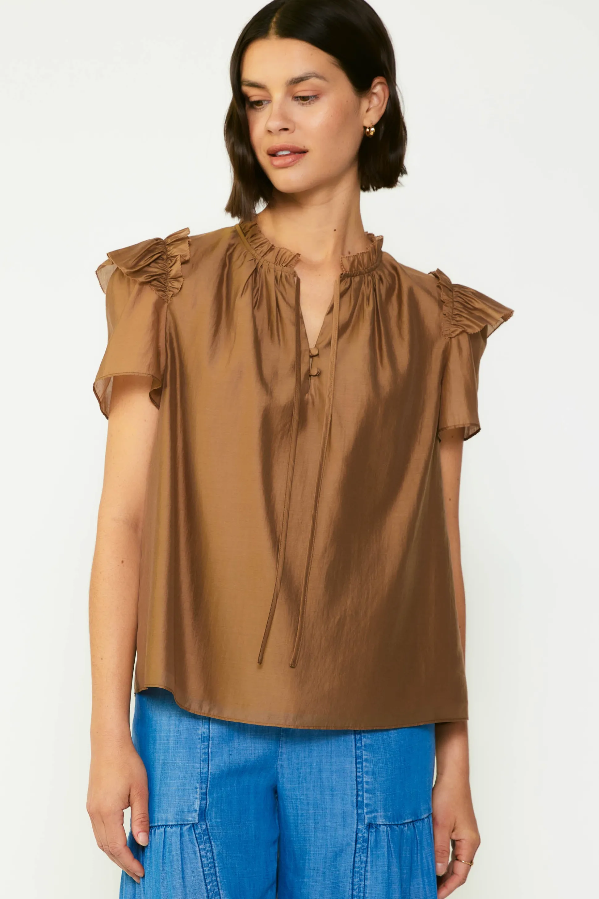 Ruffled Shoulder Blouse<Current Air Hot