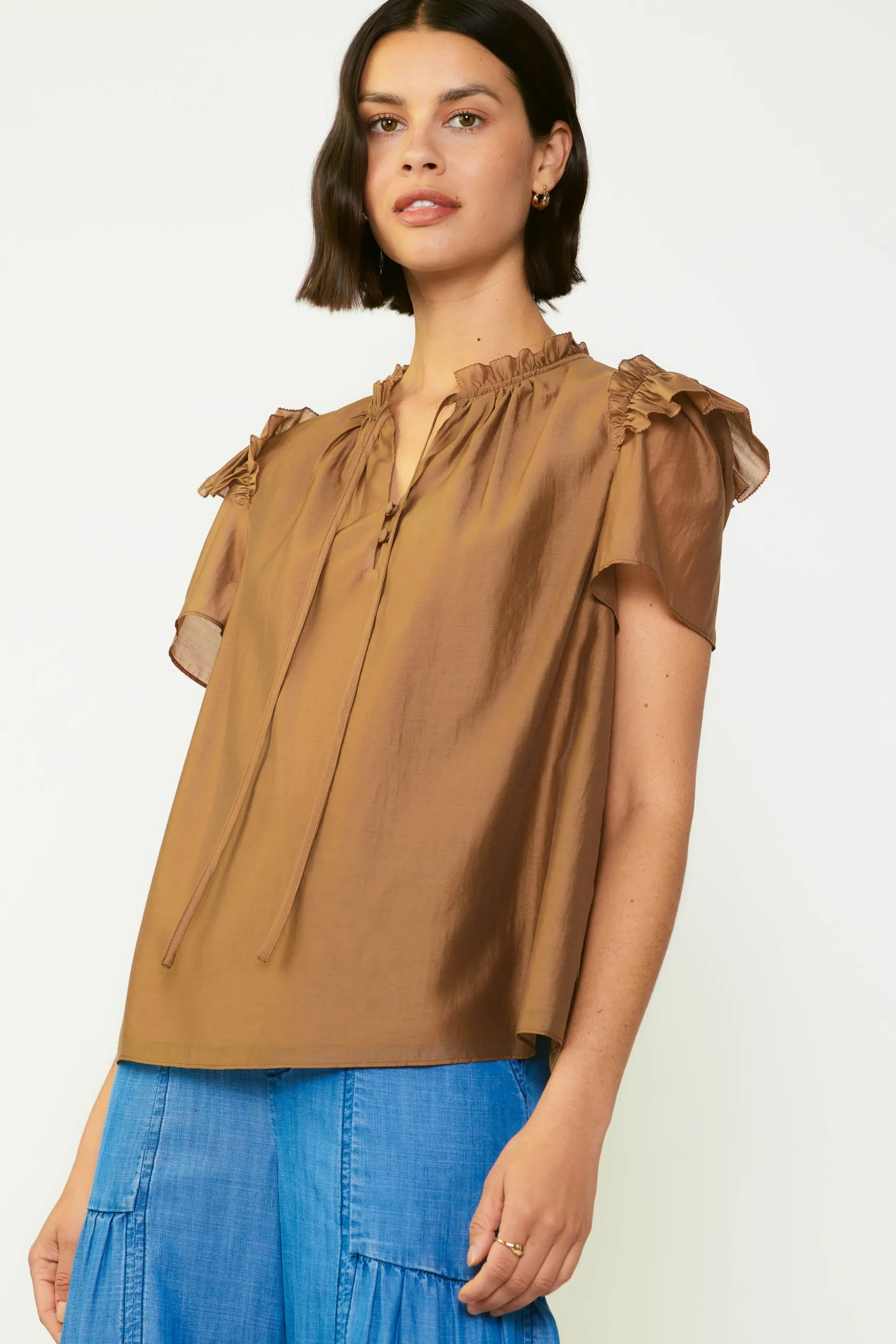 Ruffled Shoulder Blouse<Current Air Hot