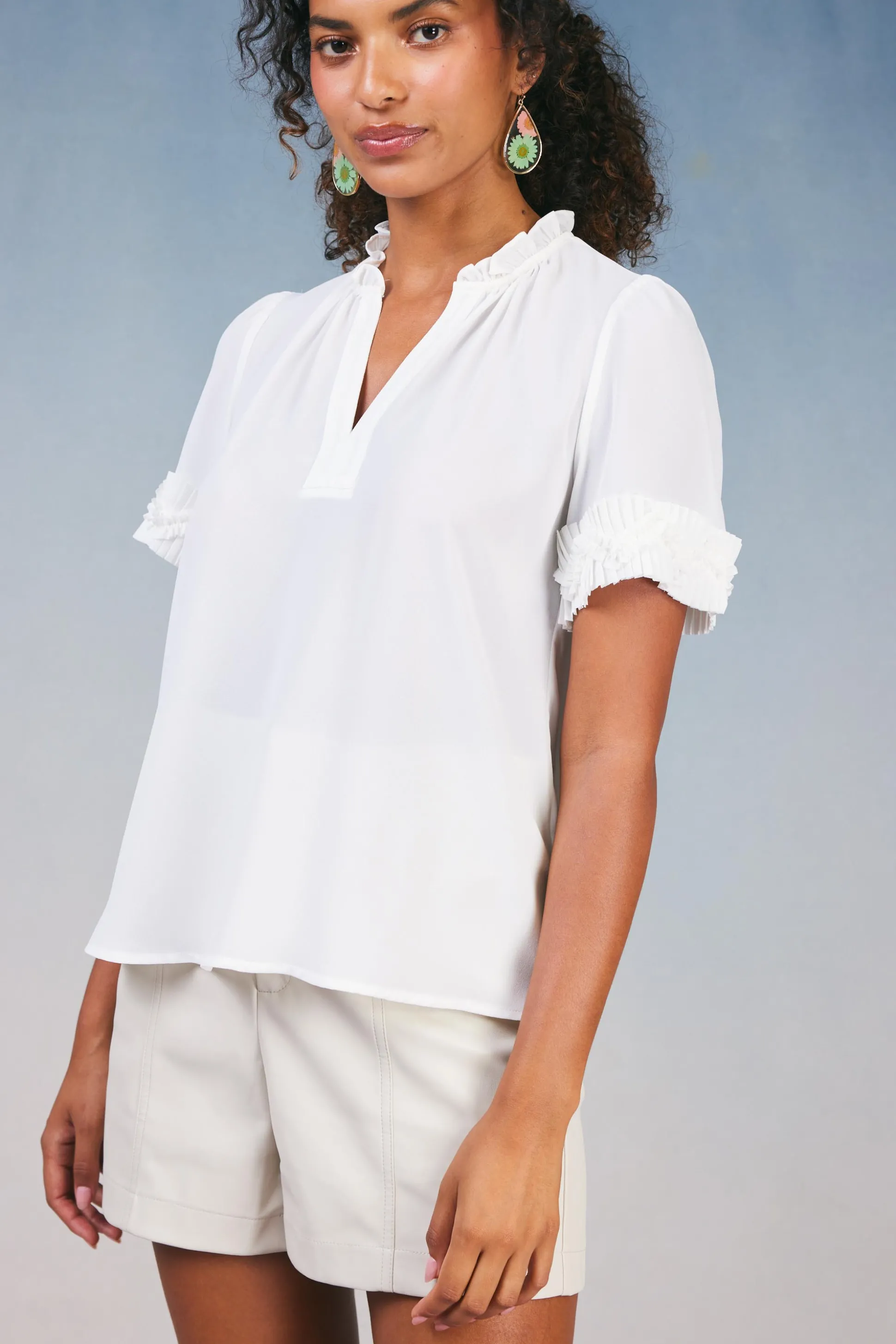 Ruffled Trim Blouse<Current Air Hot