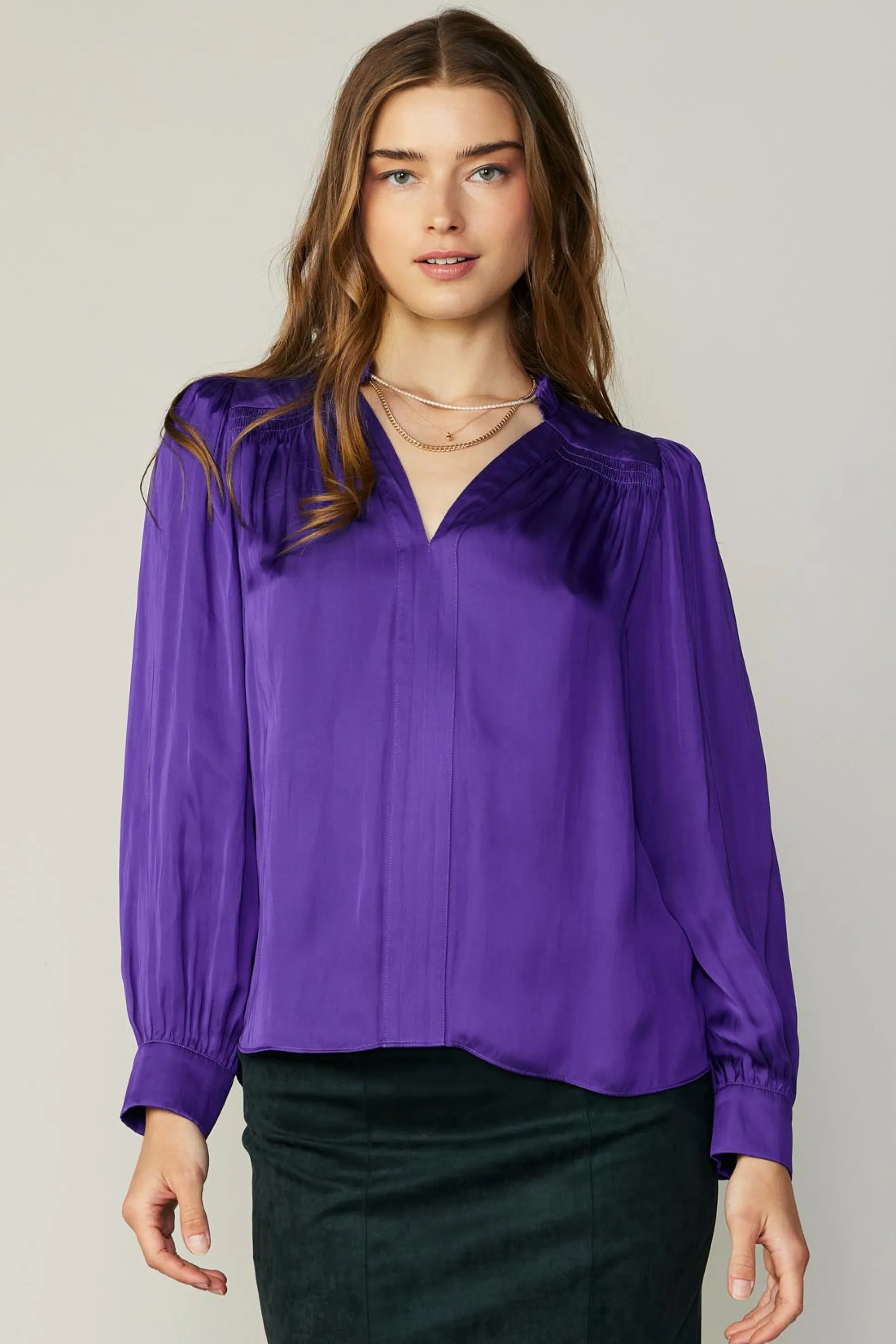 Smocked Shoulder Cuffed Blouse<Current Air Fashion