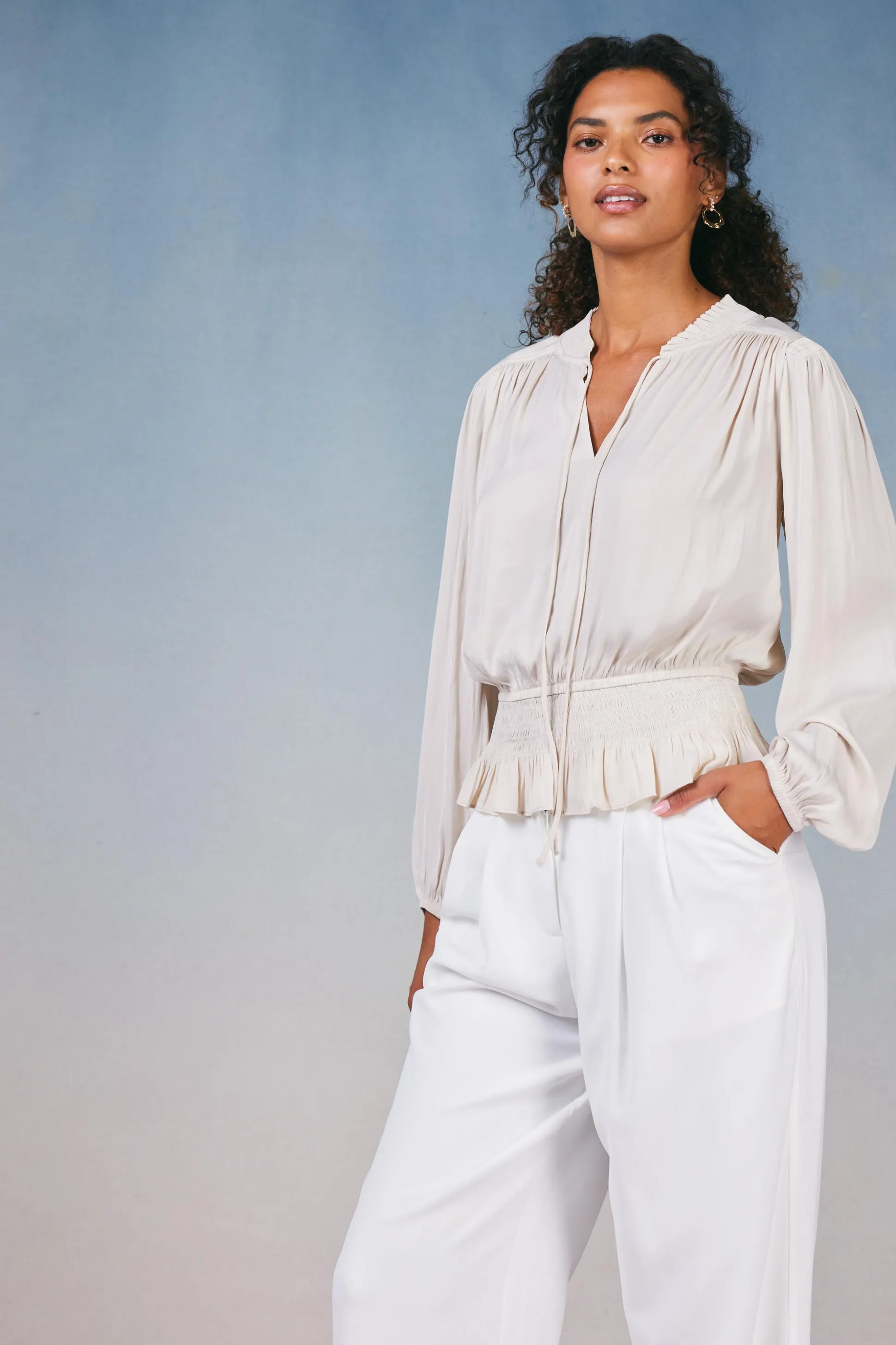 Peplum Collared Blouse<Current Air Outlet