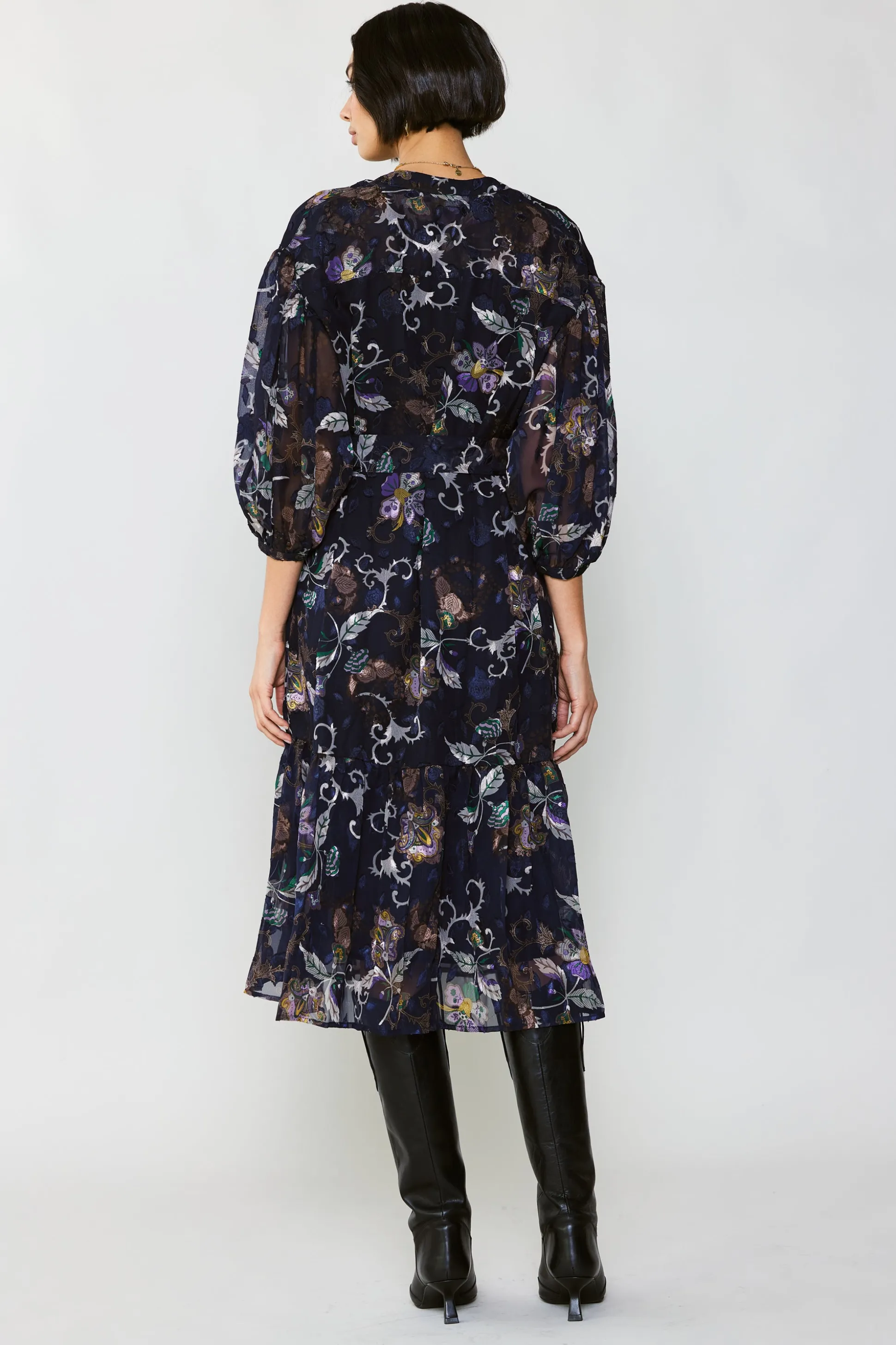 Navy Floral Midi Dress<Current Air Clearance