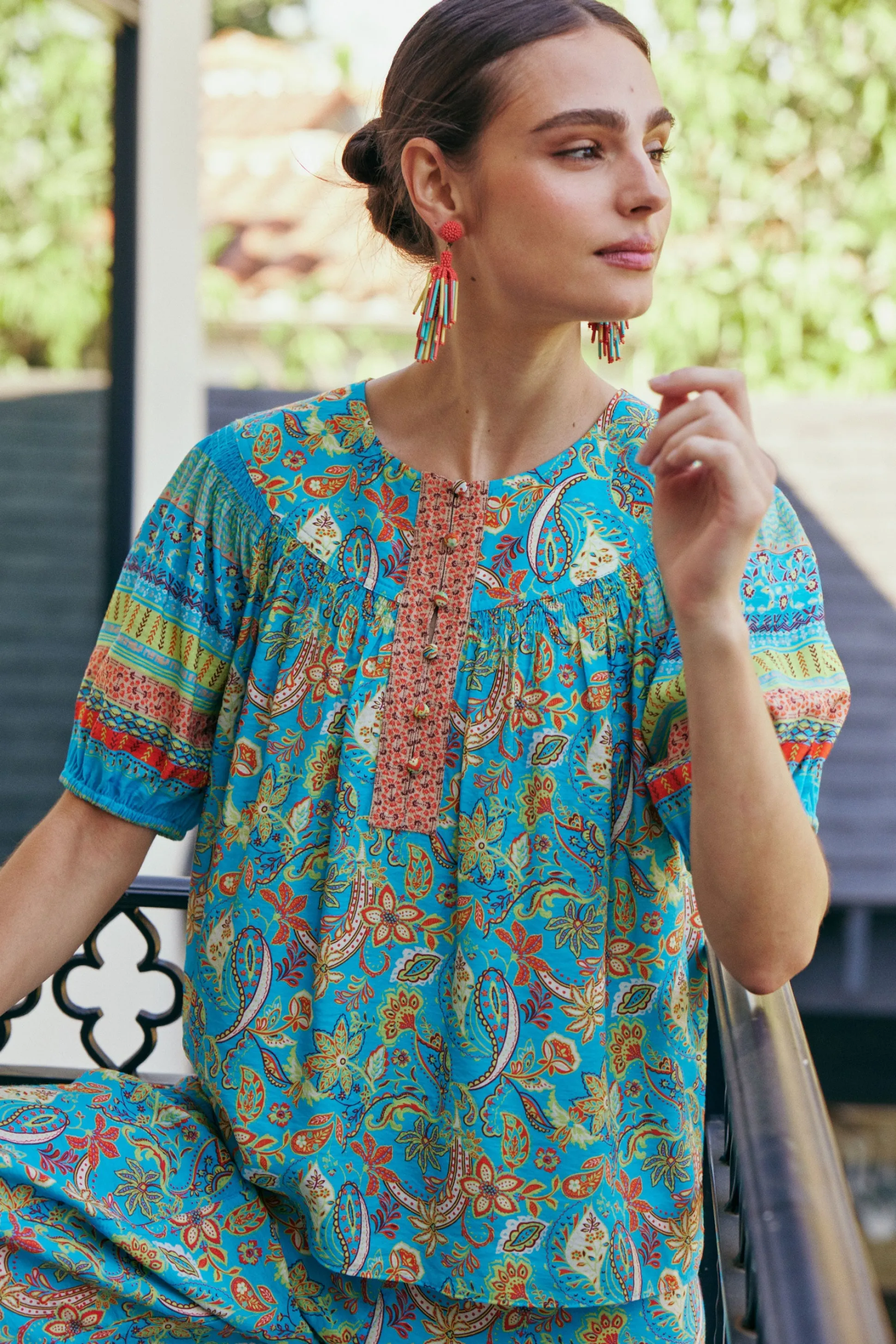Paisley Border Print Top<Current Air Clearance