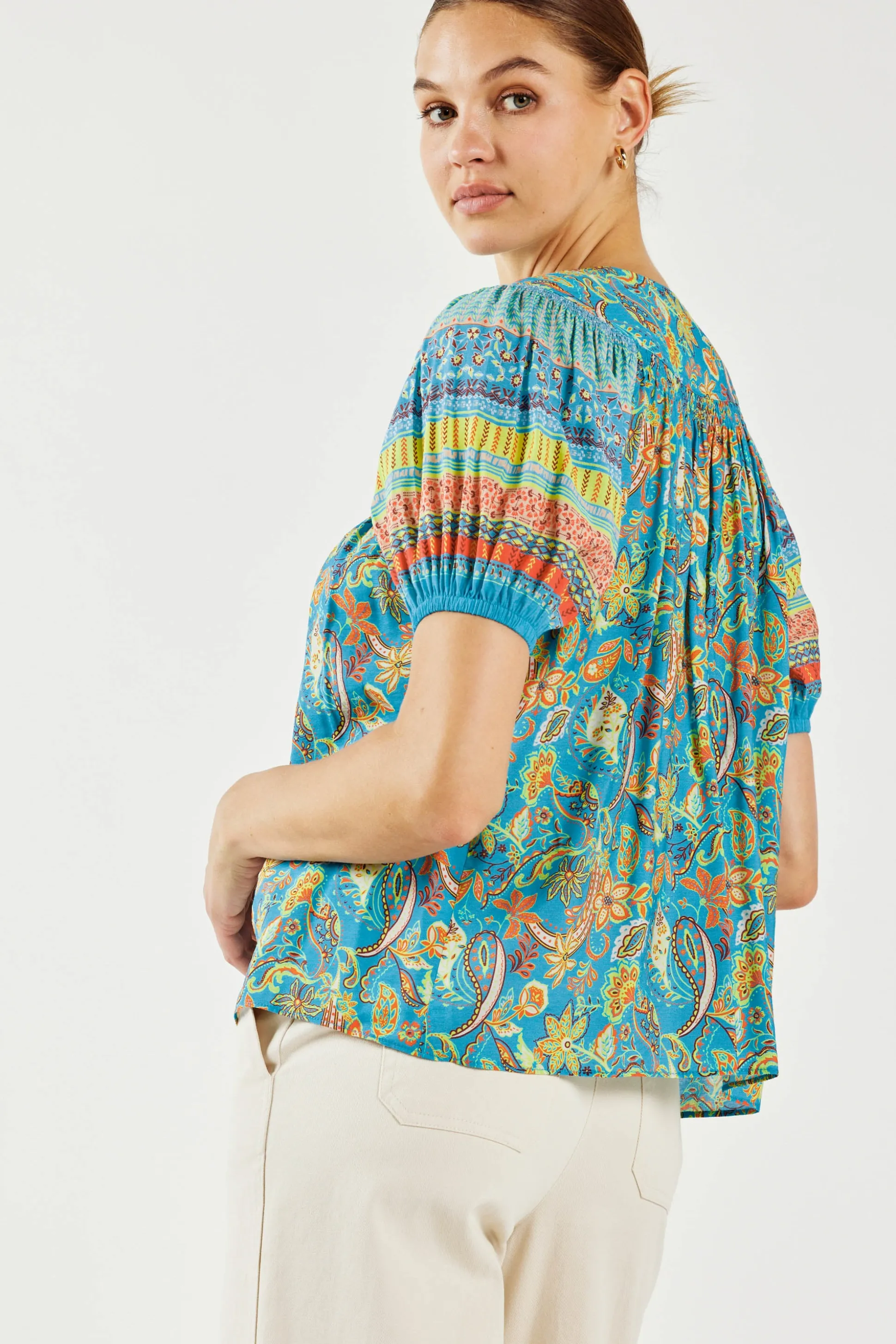 Paisley Border Print Top<Current Air Clearance