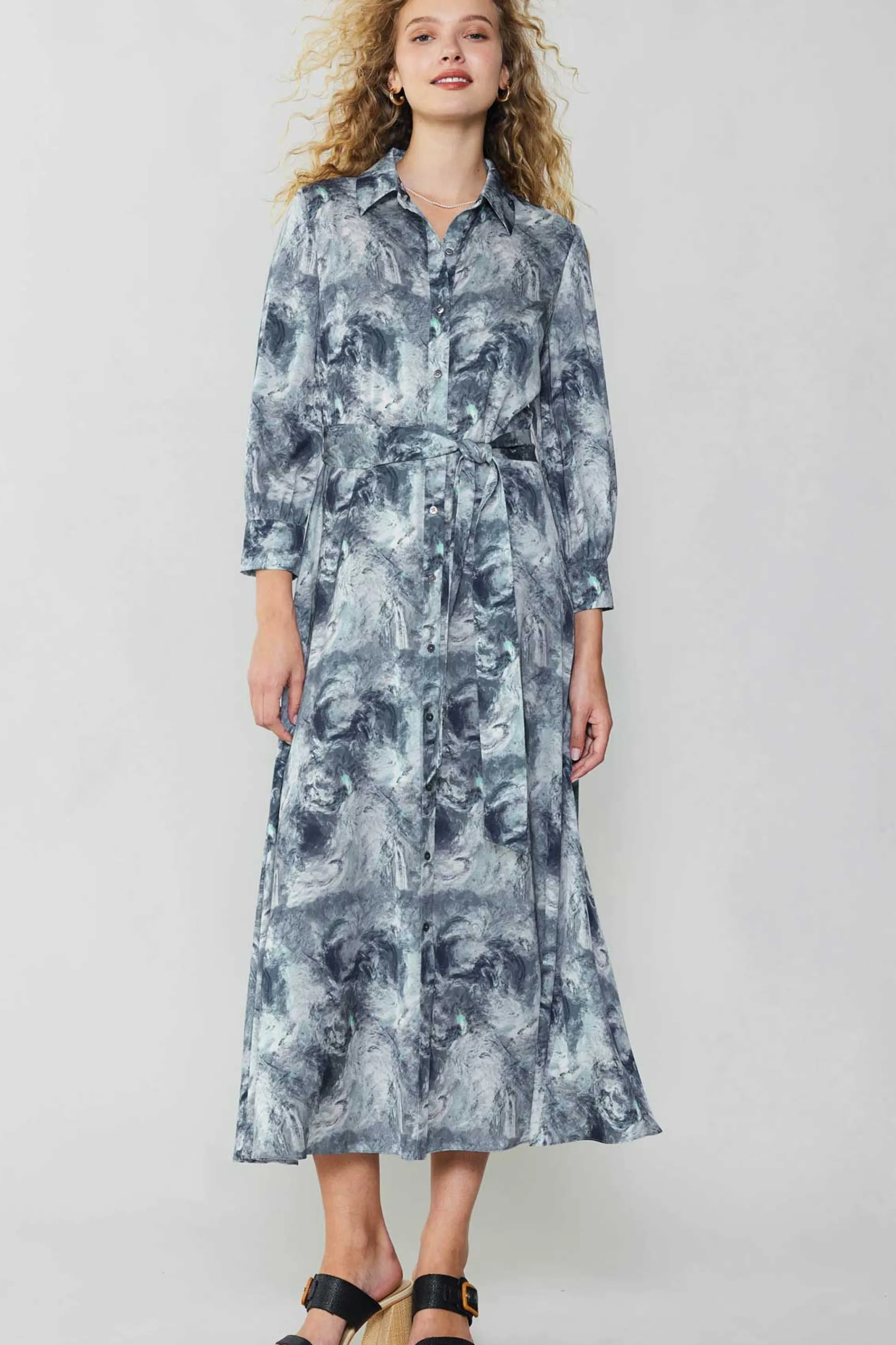 Marbled Motif Buttondown Dress<Current Air Best