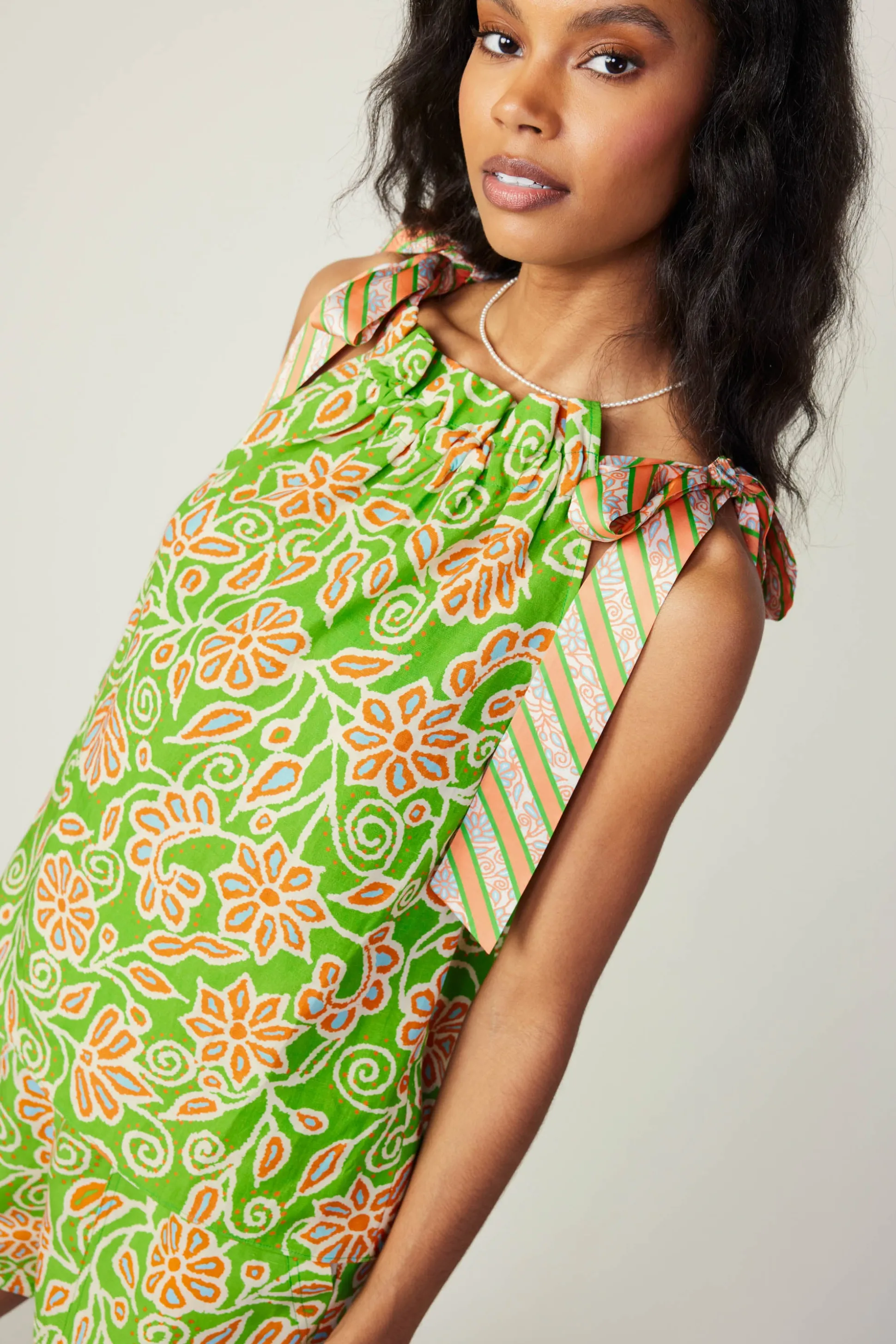 Striped Bow Floral Top<Current Air Sale