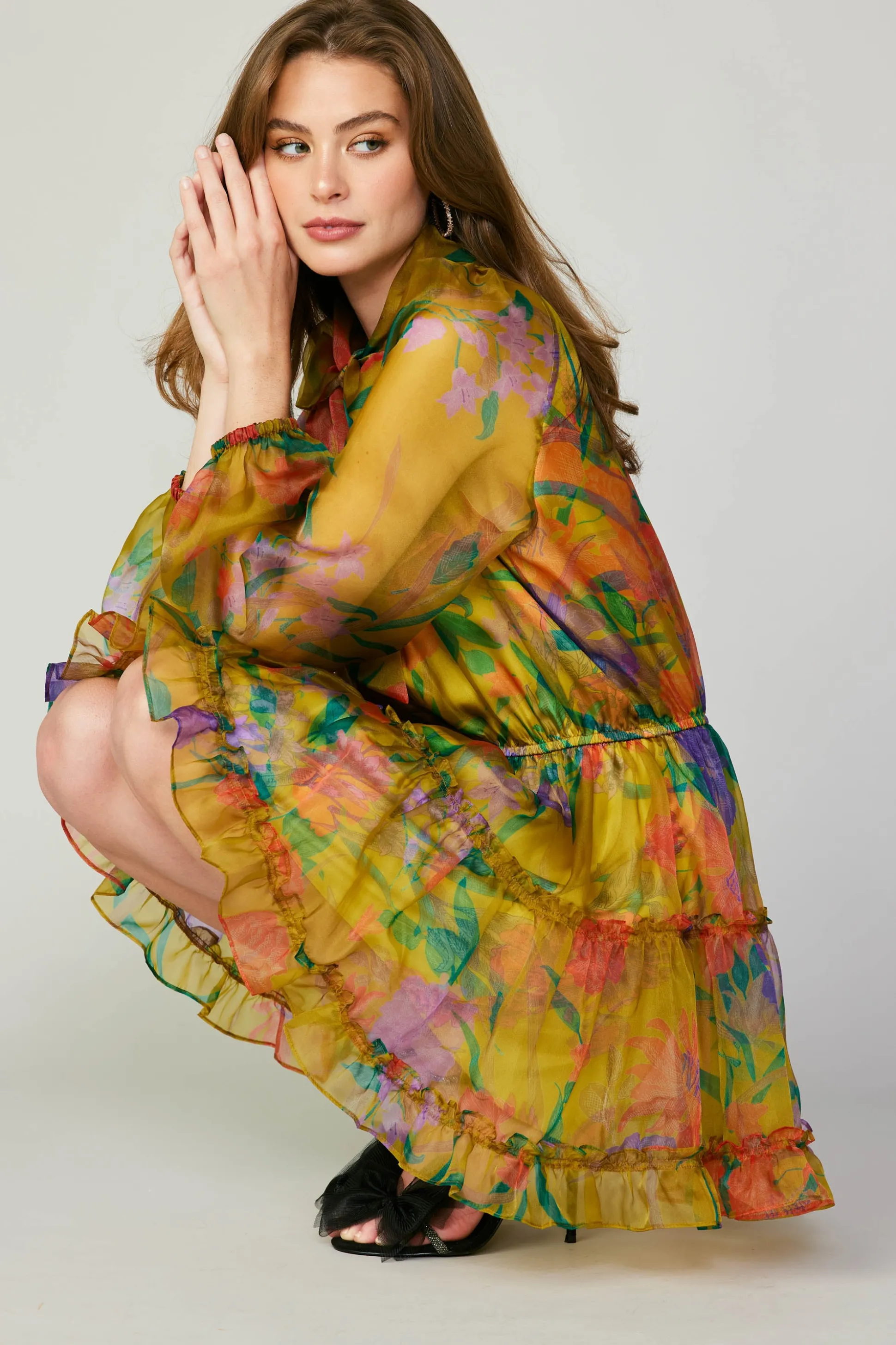 Floral Organza Mini Dress<Current Air Hot